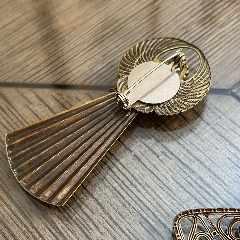 Vintage Brass Multi Metal Angel Brooch Set